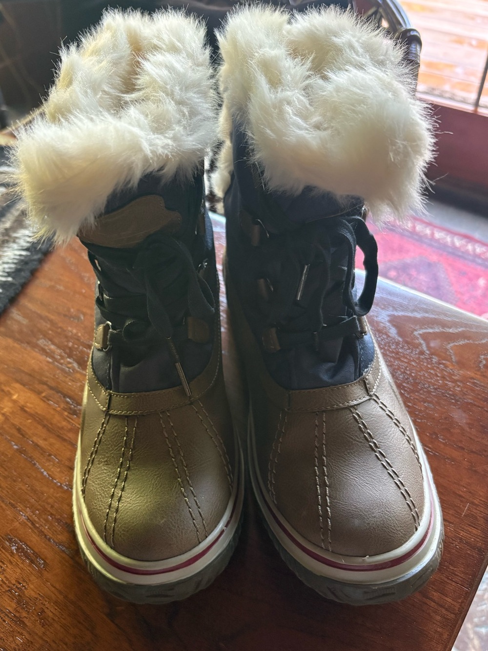 Pajar Faux Fur Trim Winter Boots - Sand & Navy